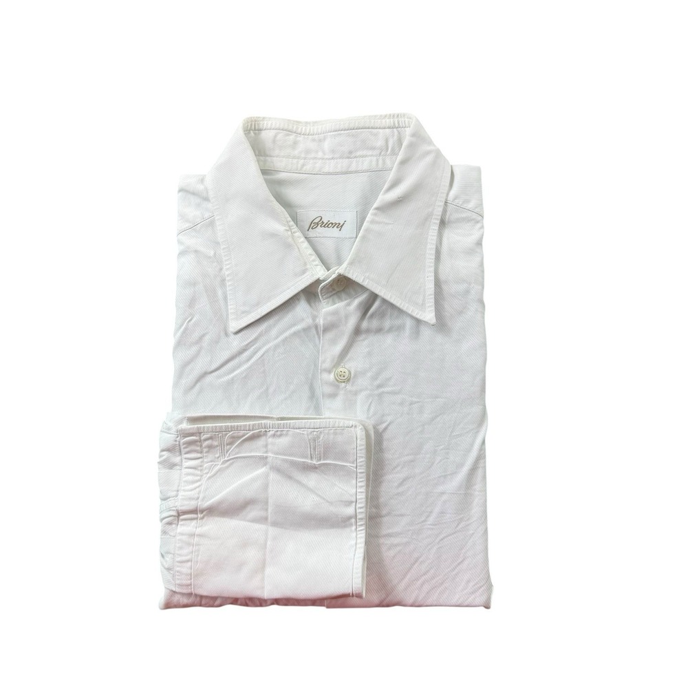 Brioni Cotton Solid White French Cuff Tuxedo Shirt Size Men’s XL